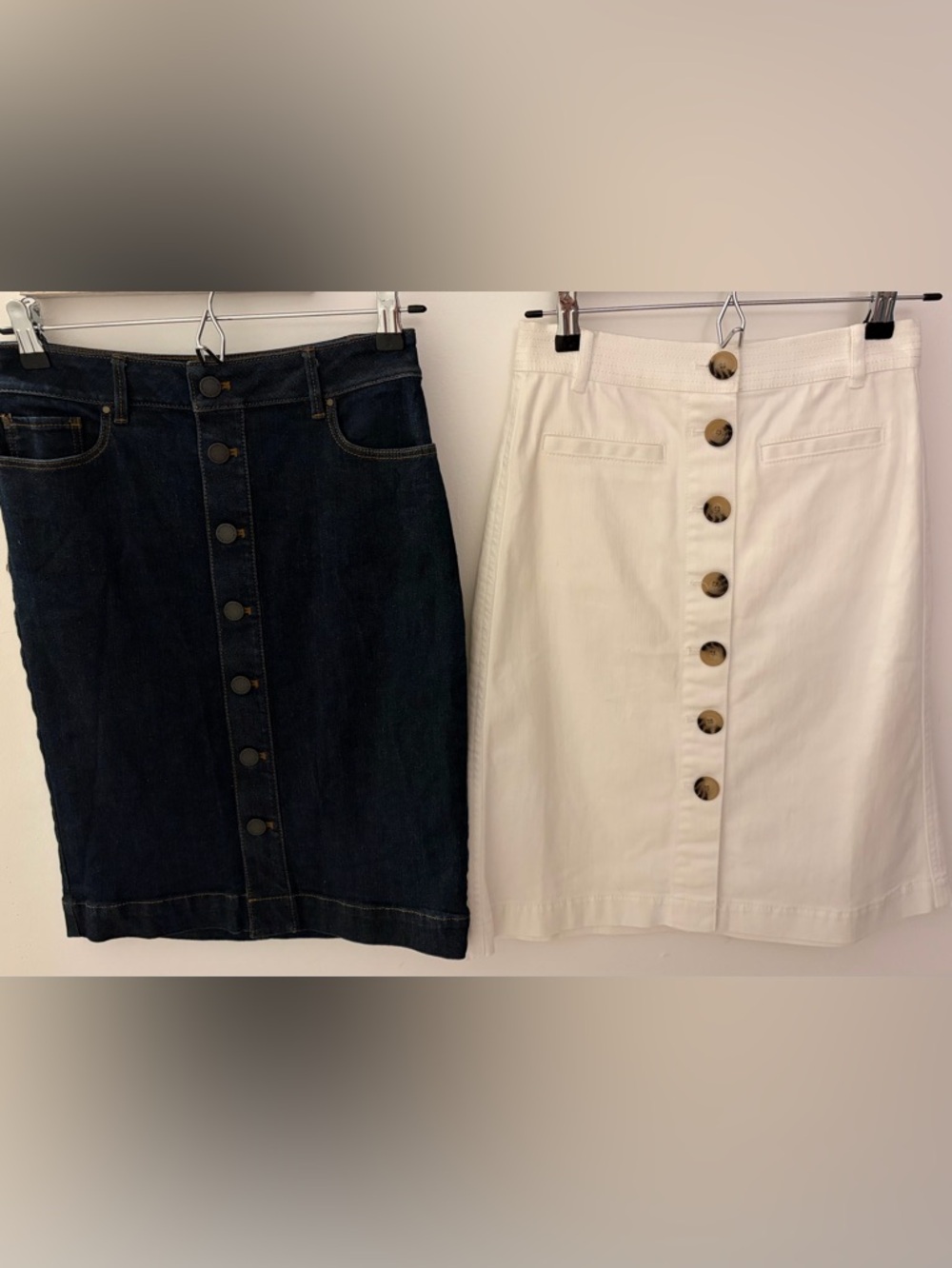Ann Taylor Button-Front Pencil Skirts - Dark Blue & White